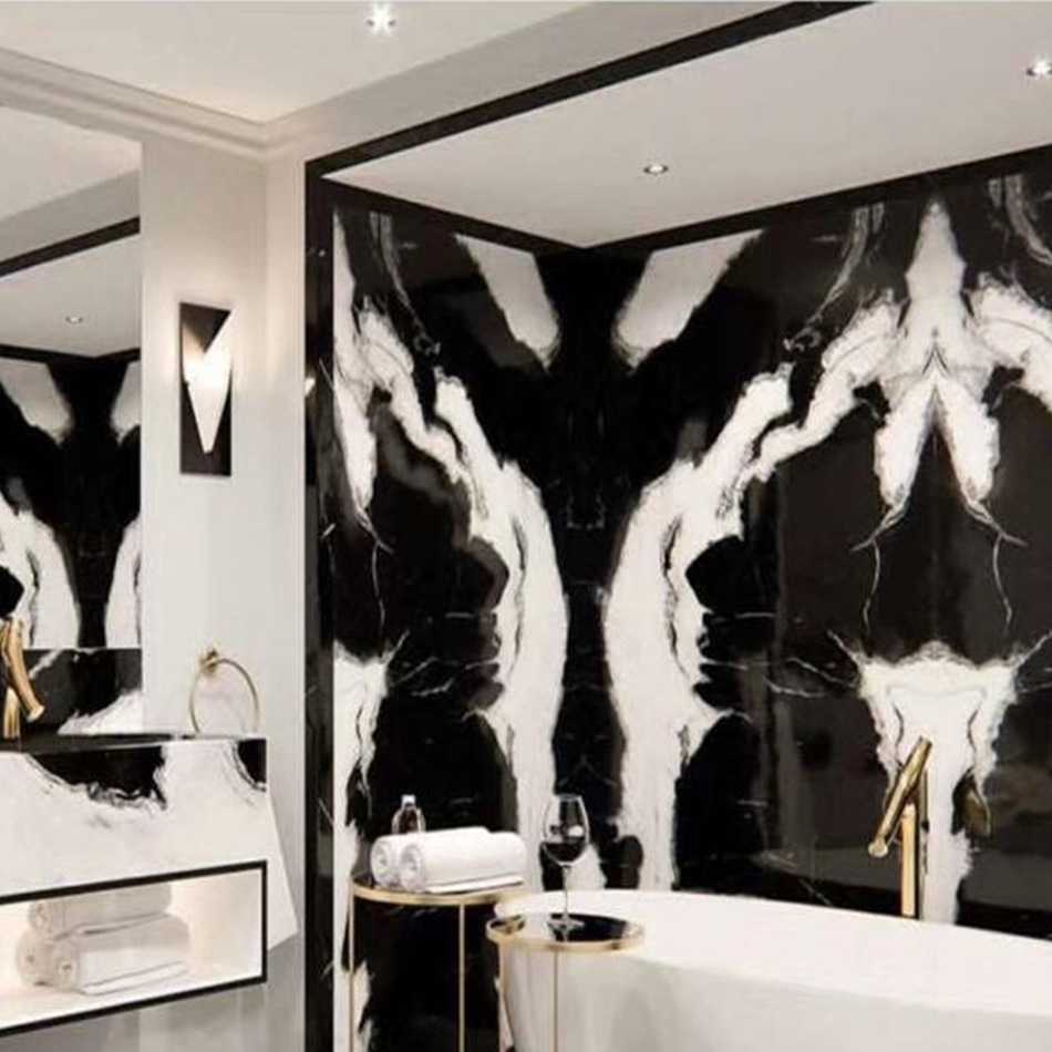 岩板餐桌厨房柜台电视地台楼梯异长方形熊猫白大理石材桌面石头