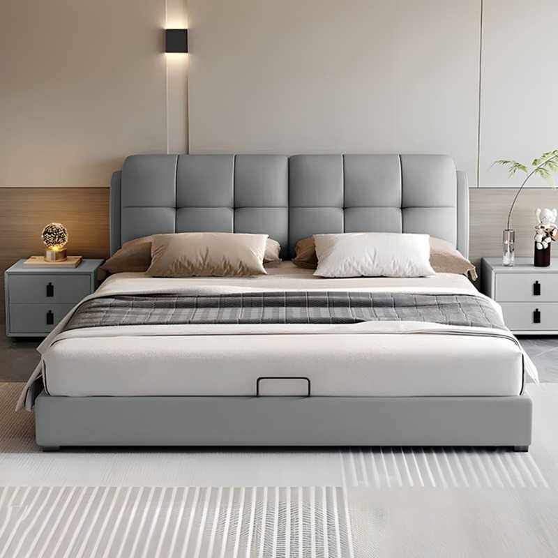 真皮床主卧室现代简约高端大气意式轻奢1.5米8双人实木软包皮艺床