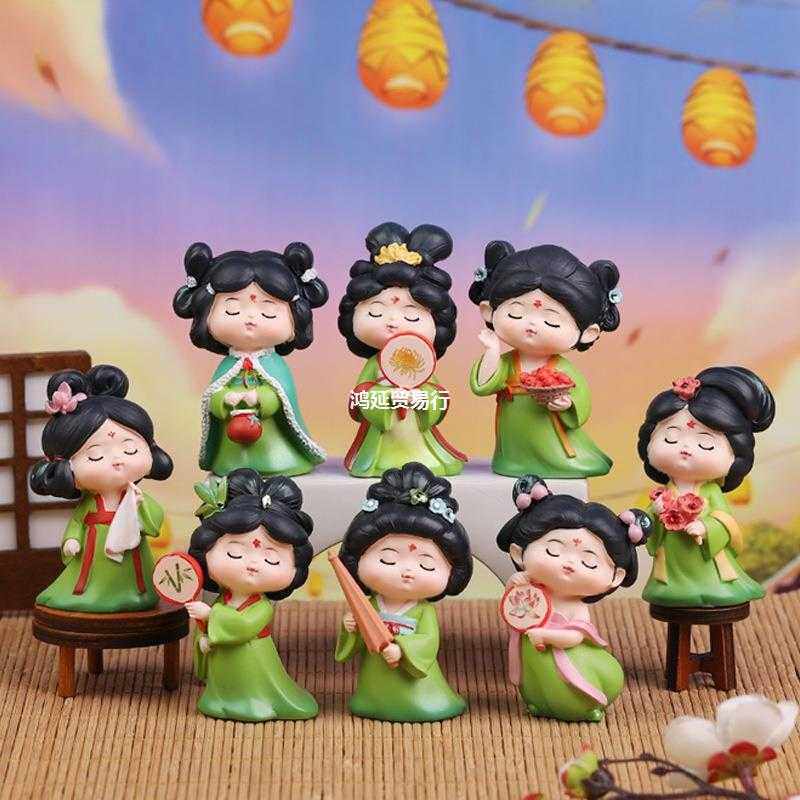 国潮唐宫夜梦古风唐仕女树脂娃娃桌面小摆件工艺品礼物礼品