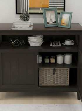 现代简约木制储物浴室厨房餐厅客厅二层可调节层架双门柜黑色