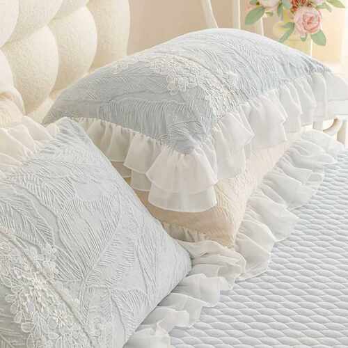 小仙女纯色雕花牛奶绒枕套一对4874珊瑚绒加绒保暖枕头套枕芯外罩