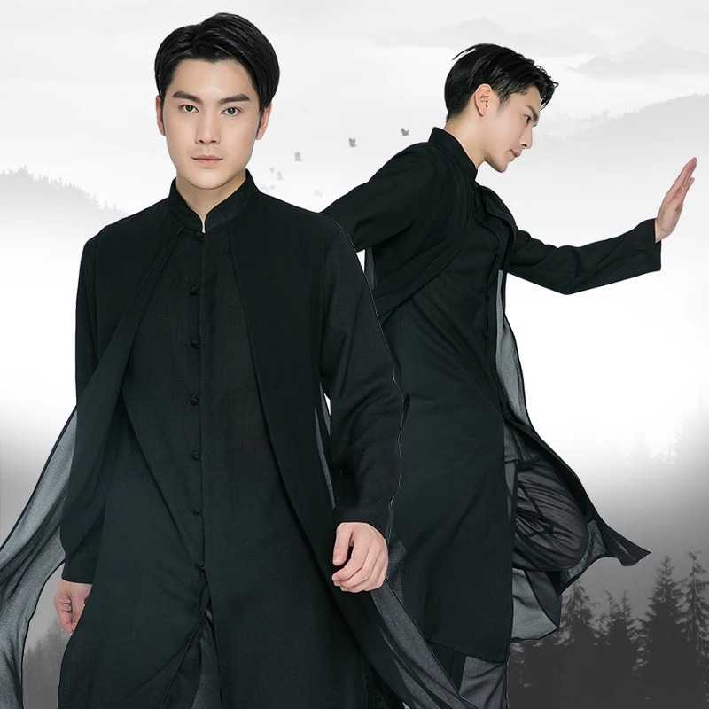 武农春季棉麻太极服成人武术练功服国风中长款披纱套装