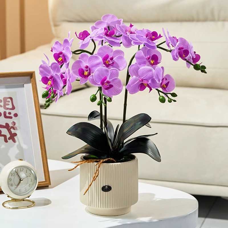 蝴蝶兰仿真花摆设兰花轻奢高端假花插花餐桌花艺摆件绢花摆花装饰