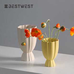 Best west 杯形火炬敞口陶瓷花瓶花束摆件 ins家居样板间软装饰品