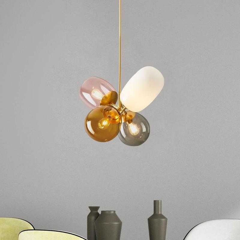 北欧儿童房吊灯现代简约创意餐厅吧台彩色玻璃个性女孩公主卧室灯