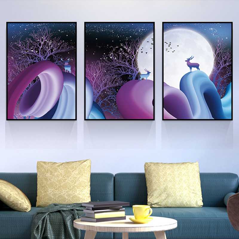 北欧风格三联画装饰画玄关餐厅简约大气客厅后面的挂画沙发背景墙