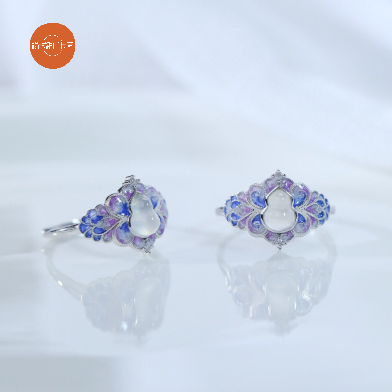 大理榆城银匠世家新中式珐琅戒指s925银小众高级感礼物送女友送礼