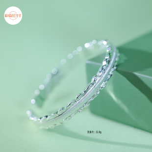 大理榆城银匠世家 雪花银足银999手镯送女友送闺蜜