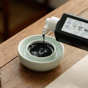 汝窑火锅砚防干墨海墨水池毛笔用品铜环流苏文房四宝盛墨汁容器砚