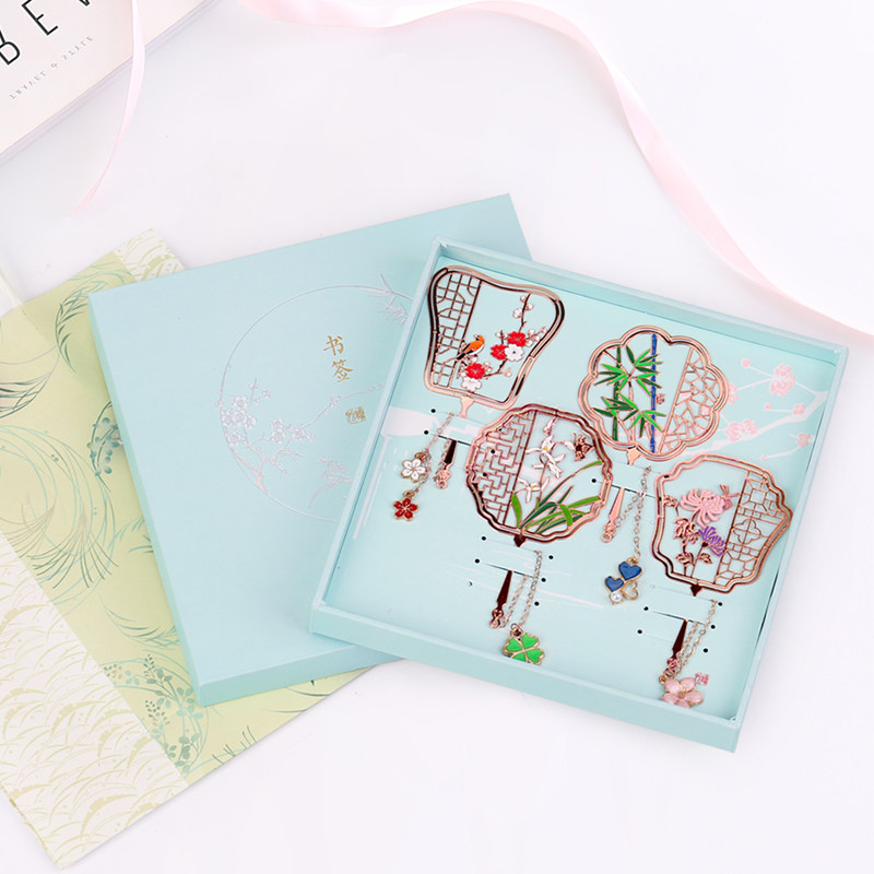 梅兰竹菊金属黄铜团扇书签镂空故宫敦煌r纪念品精美中国风文创小