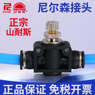 尼尔森气管接头节流阀气动可调NPA快插4 12mm山耐斯调速阀