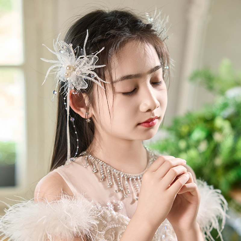 儿童发夹女童发饰皇冠羽毛公主头花钢琴生日主持走秀花童演出头饰