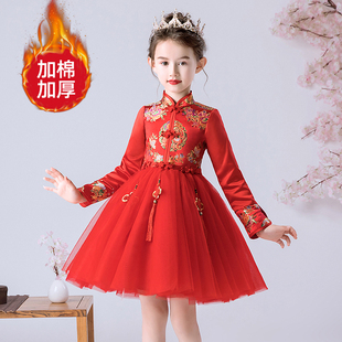 拜年服女童冬季旗袍过年儿童年服演出服中国风礼服新年红色冬装