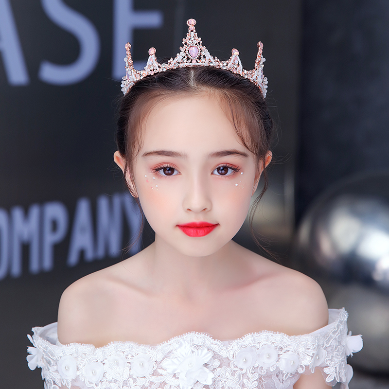 儿童皇冠头饰公主女童王冠水晶粉色发箍走秀生日礼物蛋糕装饰摆件