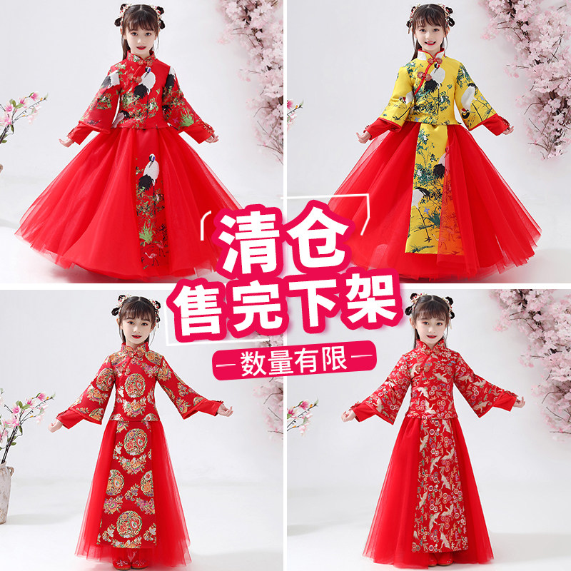 女童汉服拜年服儿童红色中国风新中式唐装古筝演出服过年服新年装图片