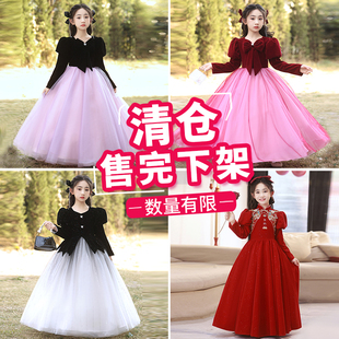 主持人礼服女童秋冬长袖儿童钢琴演奏服花童婚礼小女孩高端演出服