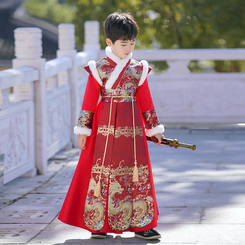 汉服男童元旦儿童演出服中国风圣诞节服装拜年服周岁男宝礼服唐装