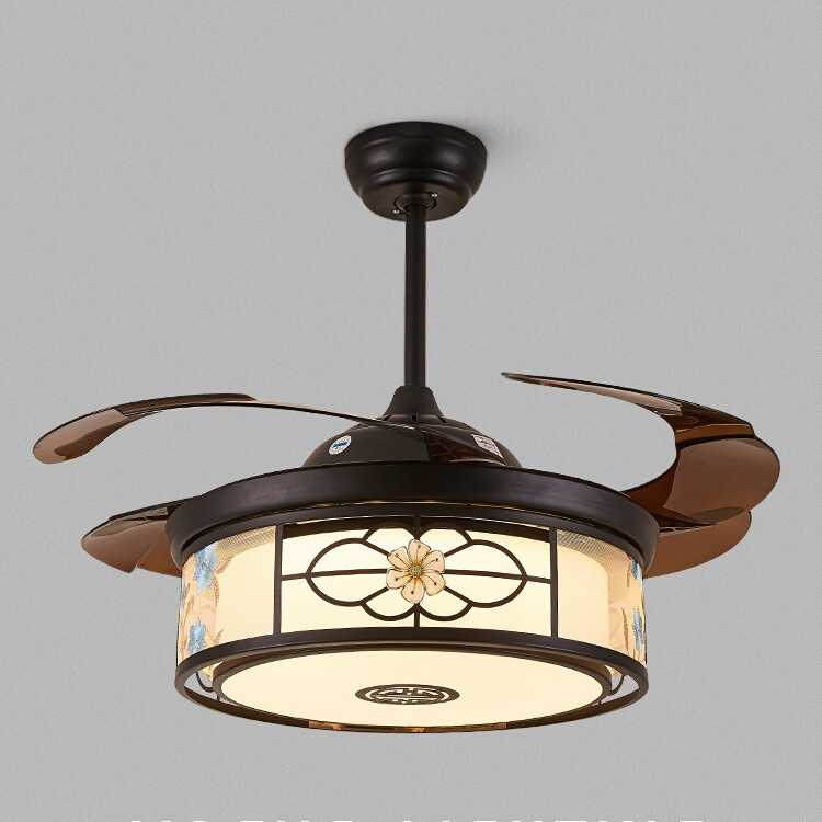 新中式餐厅风扇灯家用一体隐形吊扇灯禅意复古客厅电扇灯