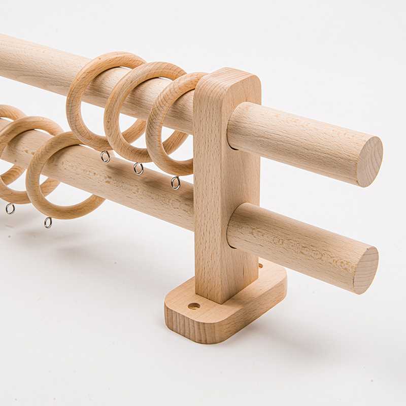 实木罗马杆现代简约北欧民宿木杆别墅窗帘挂钩实木窗帘轨道罗马杆