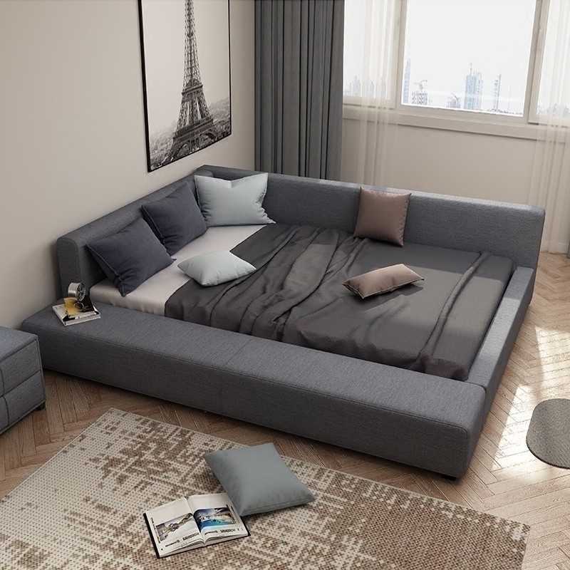 北欧布艺双人榻榻米床简约现代小户型主卧1.8米大床轻奢可拆洗