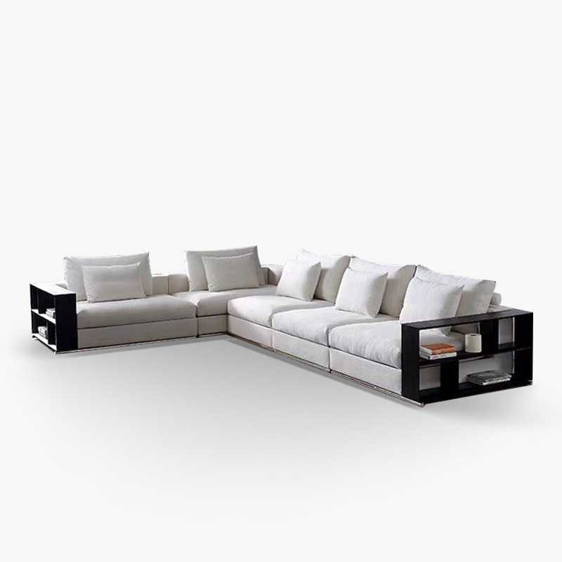 意式极简转角木扶手带储物现代简约设计师网红羽绒客厅转角布沙发