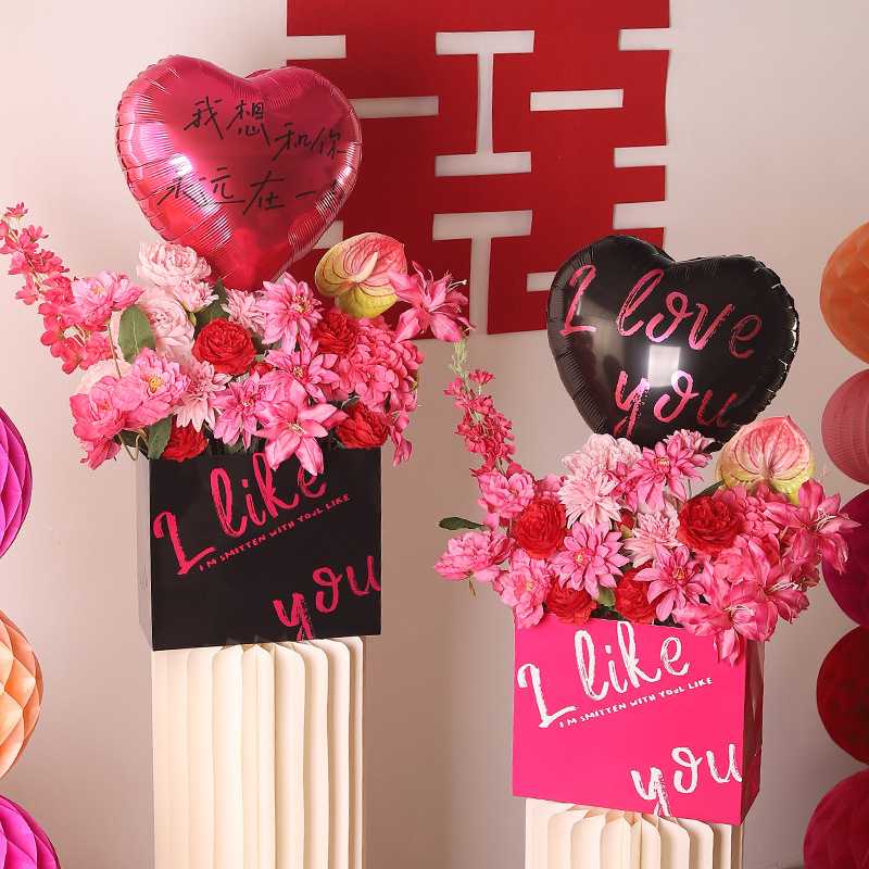 结婚仿真花艺订婚布置装饰玫红爱心气球布置婚房客厅摆设装饰套餐