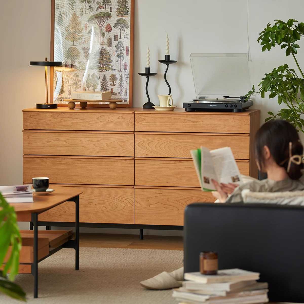 欧拉家具北欧实木八斗柜樱桃木卧室储物客厅日式多功能靠墙收纳柜