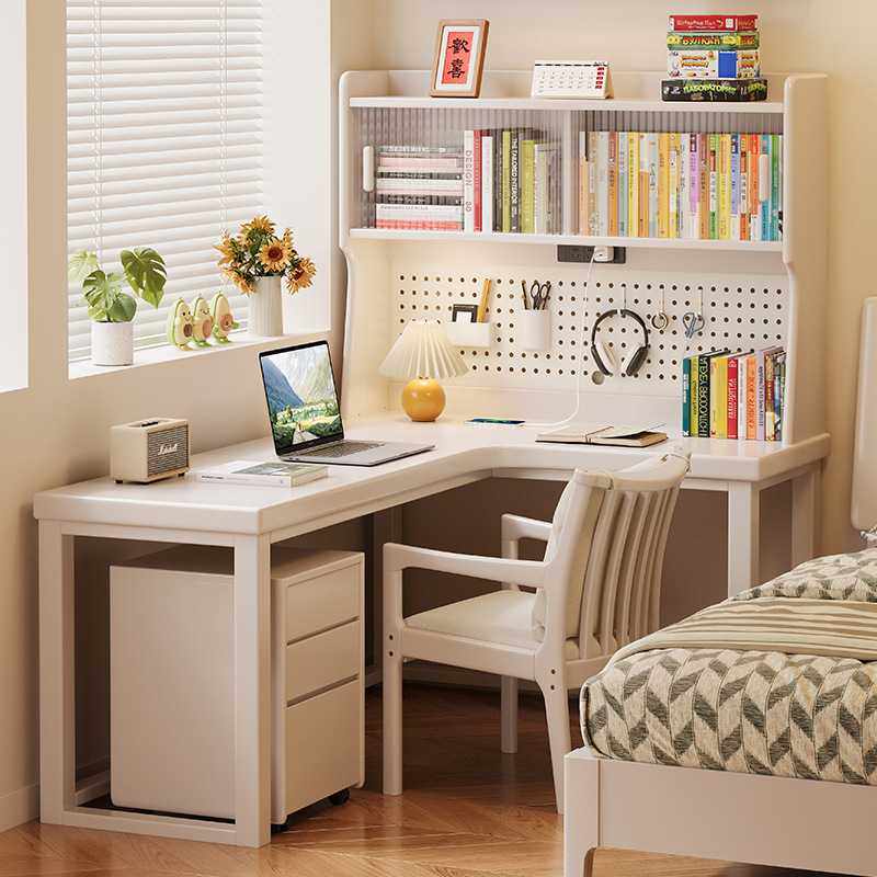 实木转角书桌书架一体书柜组合学生L型学习桌拐角电脑桌带洞洞板,电子元器件市场,其它元器件,淘宝优惠券,粉丝福利购,淘宝优惠卷