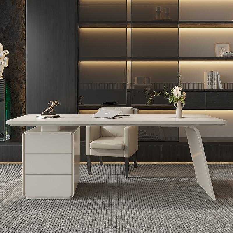 轻奢意式极简烤漆书桌现代简约客厅家用实木电脑桌老板高端办公桌