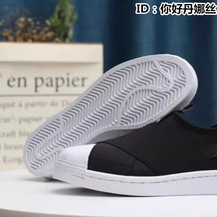 春秋三叶草交叉绑带贝壳头女鞋一脚懒人帆布男板鞋旅游情侣小白鞋