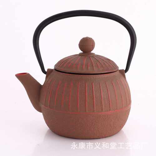 500毫升外贸出口彩色铸铁茶壶内搪瓷配不锈钢滤网生铁壶