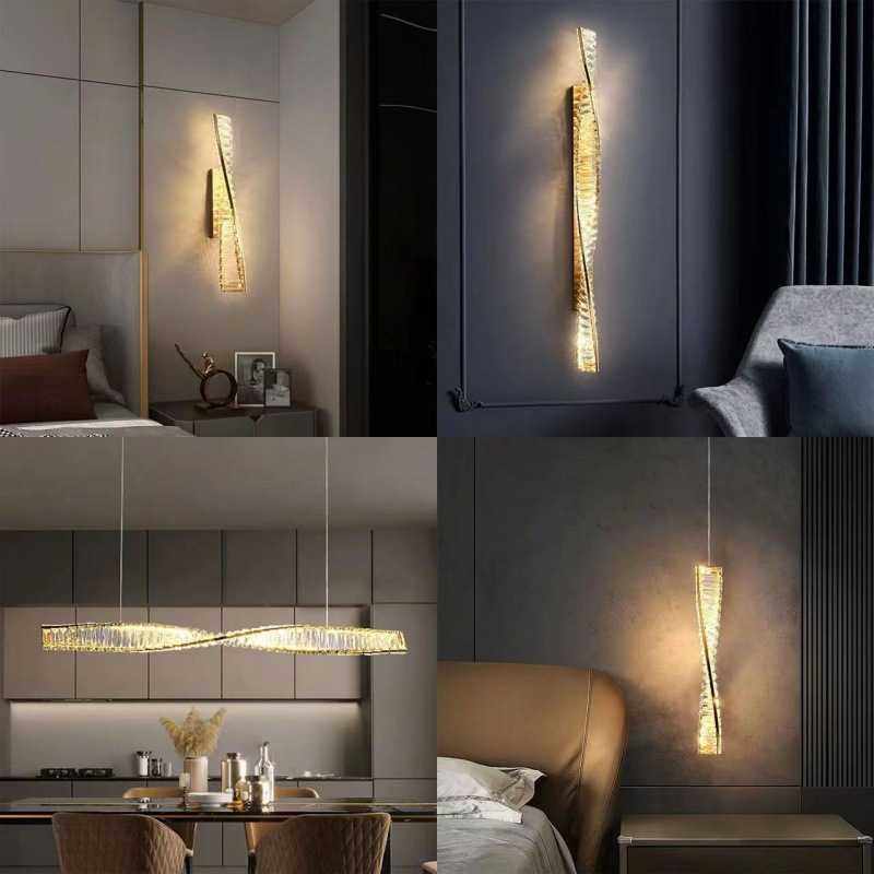 轻客厅现代个性水晶灯背景长条式红奢网卧室壁灯新款意背景墙简约