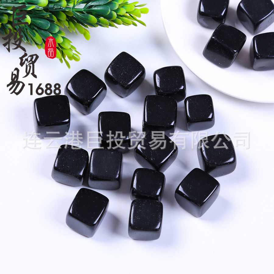 天然黑曜石方块摆件 装饰鱼缸盆栽装饰方形裸石配件方糖跨境品