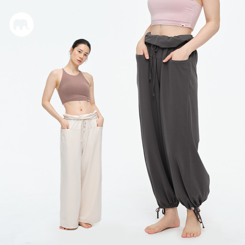 omshan·I'm a yogi·抽褶两穿大师裤阔腿翻腰裤可束脚宽松瑜伽裤