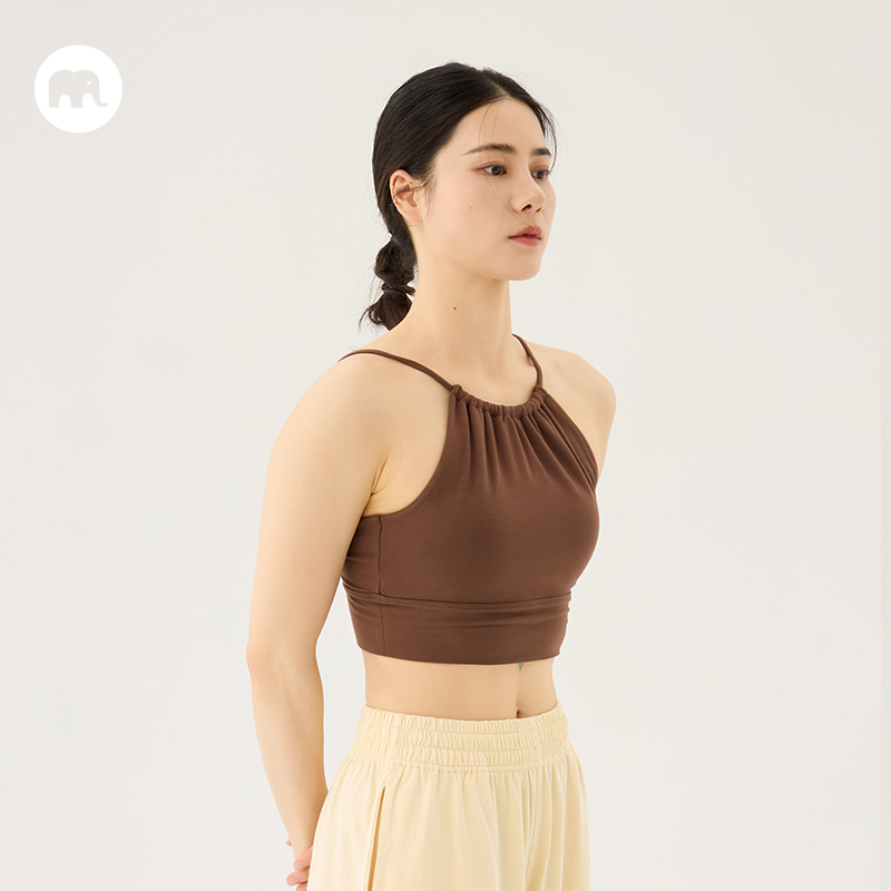 omshan·前褶皱吊带背心 带胸垫日常瑜伽文胸
