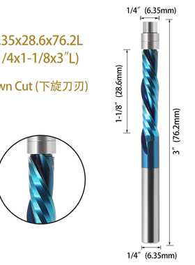1/4柄蓝色涂层纳米修边刀左下切硬质合金刀木工铣刀雕刻铣刀
