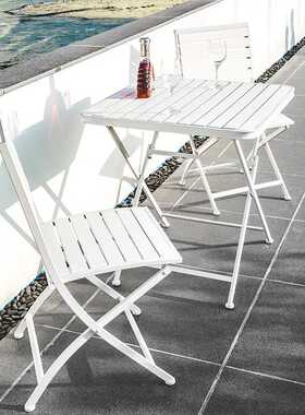 户外塑木白色桌椅阳台小茶几三件咖啡厅奶茶店室外折叠铁艺桌椅子