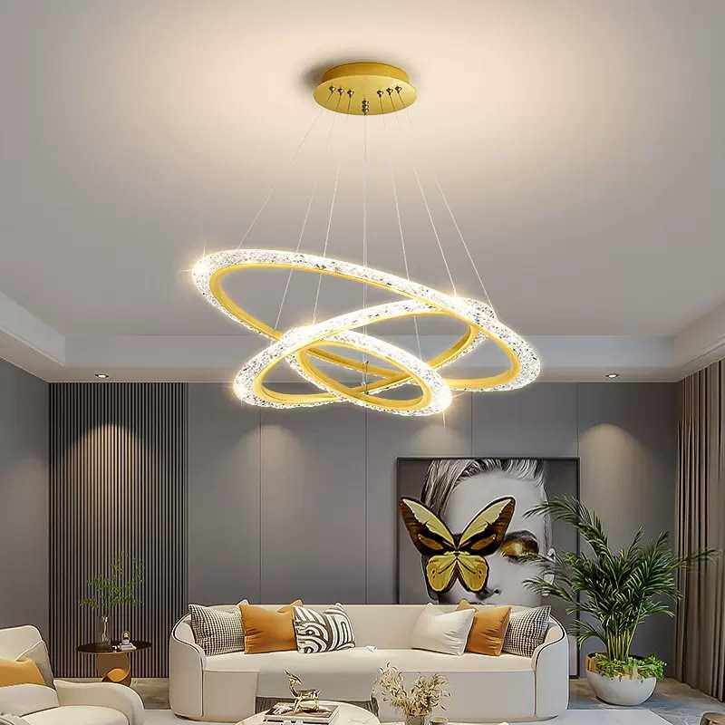 三环吊灯现代简约客厅主灯大气灯具仿水晶轻奢灯饰店铺商用餐厅灯