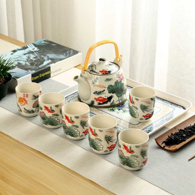 大号茶壶茶盘陶瓷青花瓷功夫提梁壶茶具套装托盘一壶六杯商务礼品