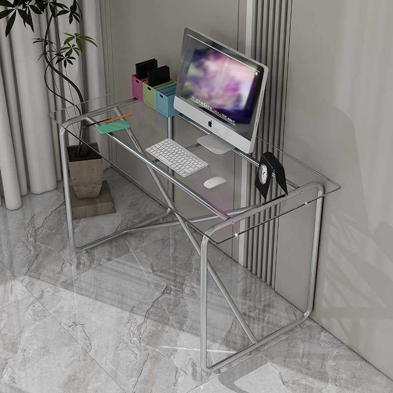 不锈钢会议桌极简现代客厅桌子透明工作台钢化玻璃电脑桌办公桌