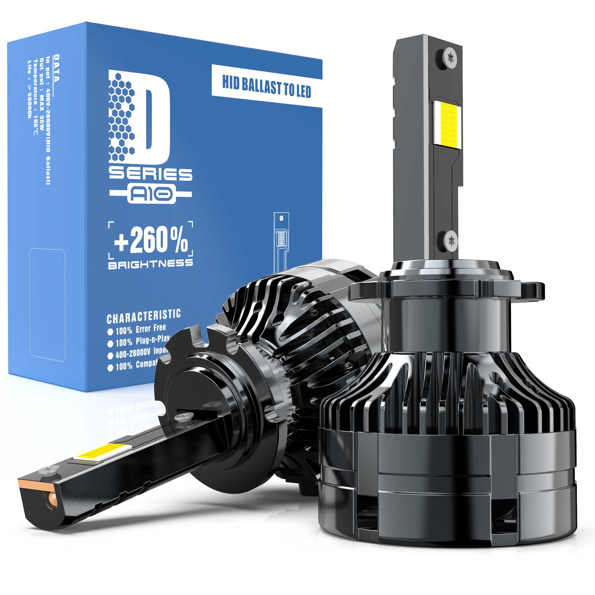 新款LED汽车大灯D系列A10 原车HID灯泡升级LED无损安装D2SD3SD4S