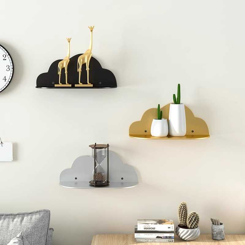 铁艺免钉客厅创意云朵形一字墙上层板金属浴室厨房置物搁板装饰架