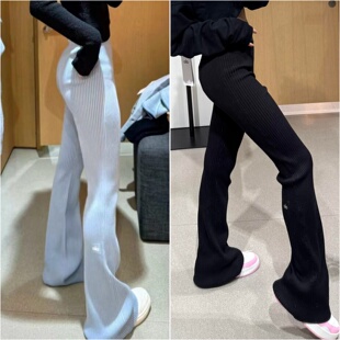 美国代购alo高腰针织直筒修身显瘦微喇叭裤子拖地紧身阔腿裤 女款