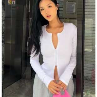 美国代购ALO运动瑜伽修身针织衫双拉链V领外套开衫长袖辣妹上衣女