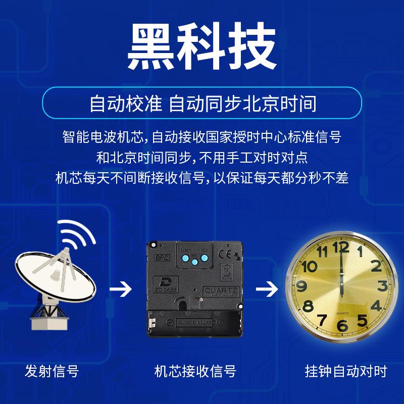 5ZW金属挂钟电波卫星自动授时 智能声控夜光时钟客厅 静音挂表