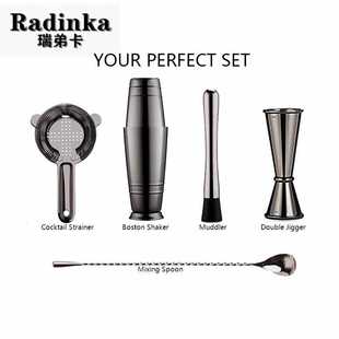 跨境不锈钢波士顿调酒套装 美式工具5件套摇酒壶调酒雪克杯Shaker