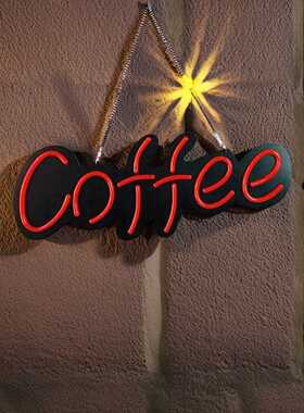 跨境热销coffee造型咖啡厅氛围装饰灯营业灯黑色背景板LED霓虹灯