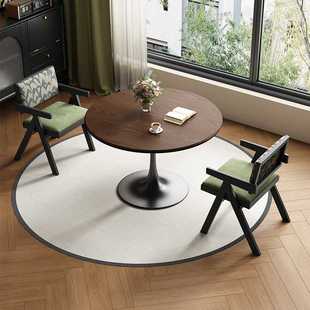 复中古风实木小圆桌郁金香圆形餐桌小户型家用阳台咖啡洽谈胡桃色