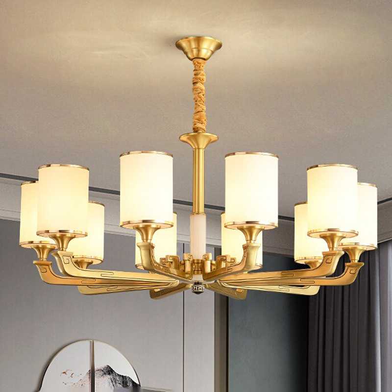 全铜云石欧式复古客厅吊灯高端创意新中式餐厅复式楼别墅大吊灯