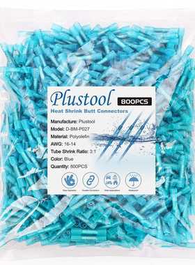 800PCS 蓝色热收缩对接连接器 AWG16-14,Plustool 船用级电线连接